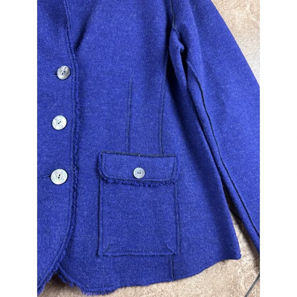 Eileen Fisher Boiled Wool Blazer Jacket Royal Blue Button Lightweight Size Large